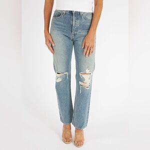 Agolde Backdrop Distressed Denim 90’s Pinch Waist High Rise Straight Leg Jeans